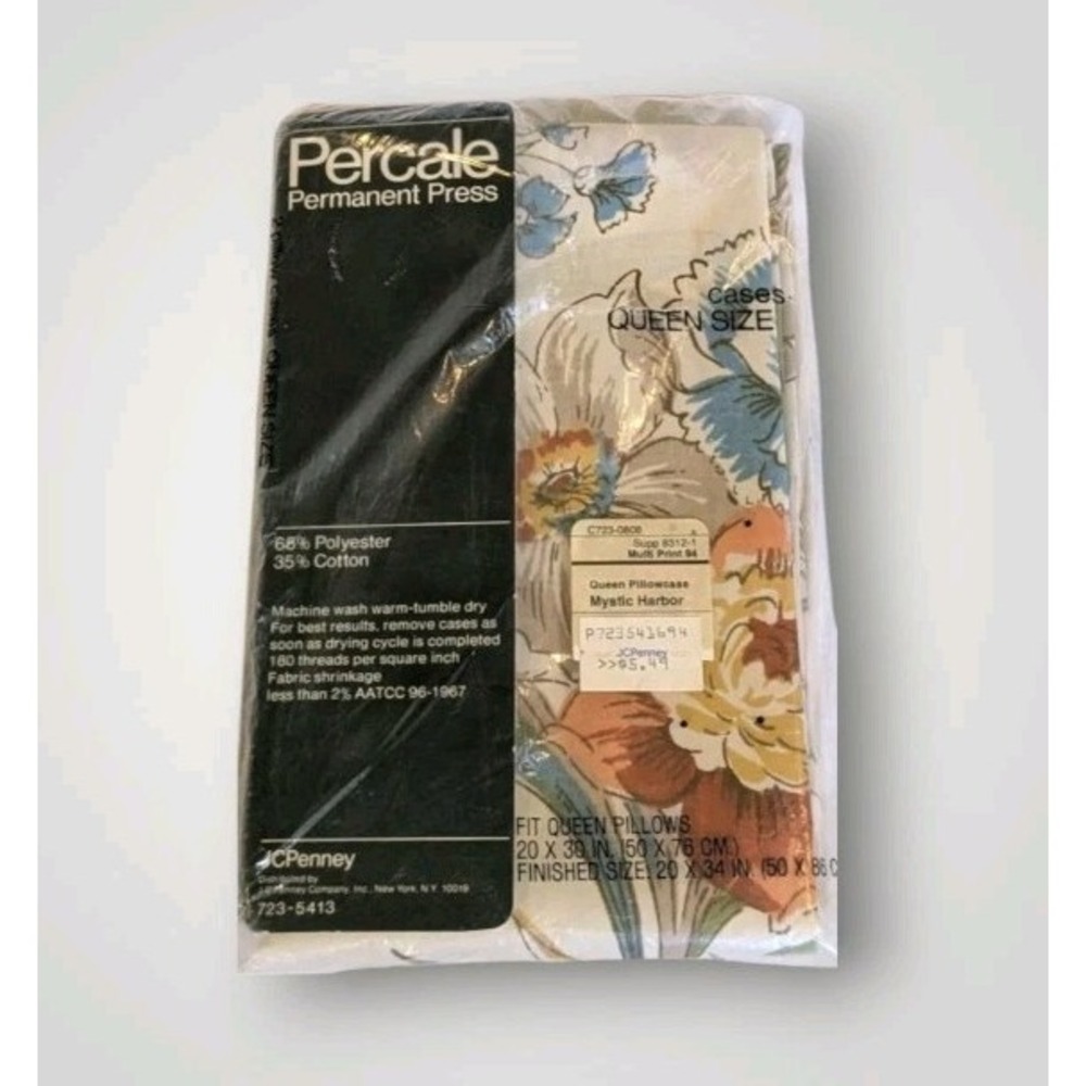 NOS Pillowcases Queen Set Of 2 Floral Linens JC Penney Mystic Percale Harbor Vtg